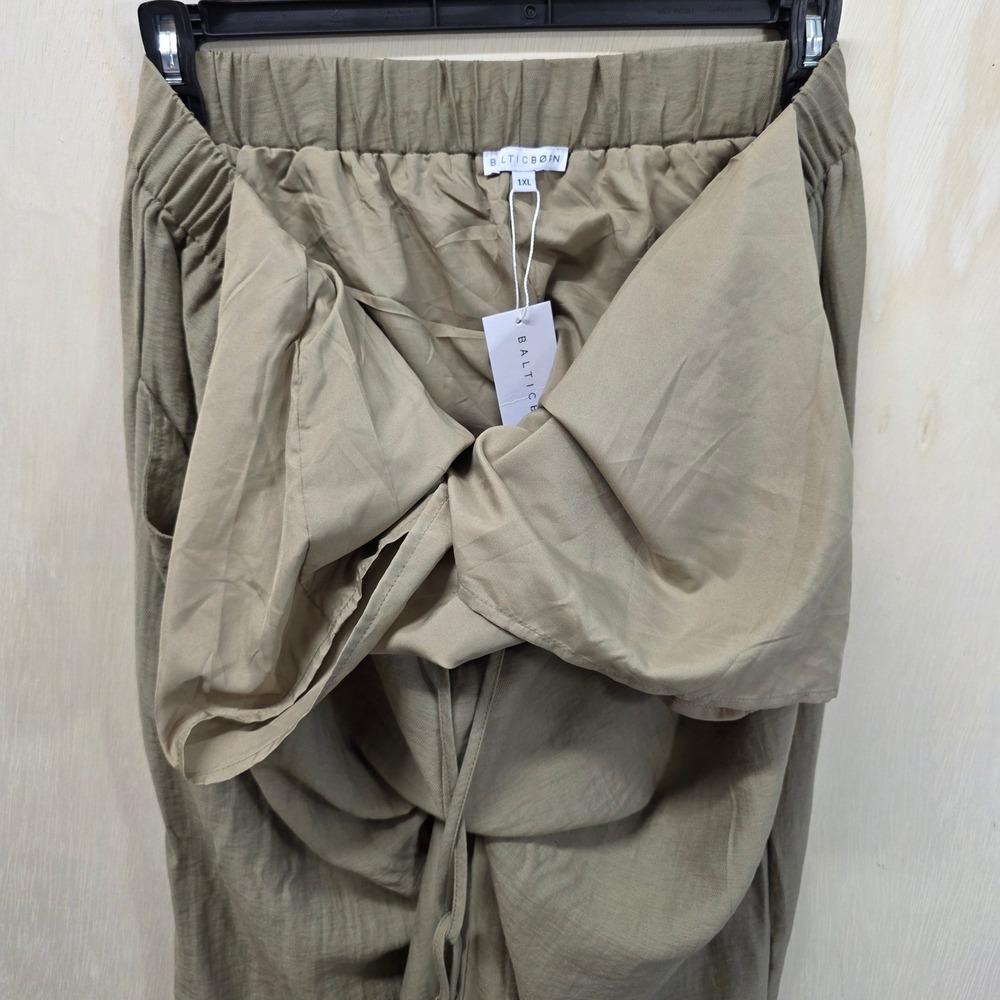 Baltic Born Sage Green Linen Blend Wide Leg Crop Pants 1XL New - Picture 7 of 16